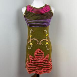 KPC Boho Multicolored Razor Cut Handcrafted Embroidered Dress Small